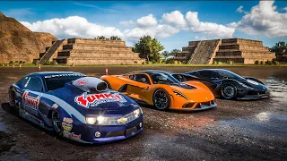 Forza Horizon 5 Drag race: Pro Stock Camaro vs Hennessey Venom F5 vs Lotus Evija