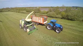 1. Schnitt auf dem Hof Barslund! Gras Ernte-Silo fahren [Krone, New Holland, Claas (TyphoonH)]