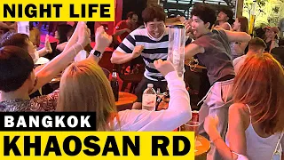 Khaosan Road Night Walk [ 4K ] Night-time Street Life in Bangkok's Crazy Party Town