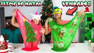 DESAFIO SLIME DE NATAL DE OLHOS VENDADOS !! SLIME CHALLENGE | Maloucos