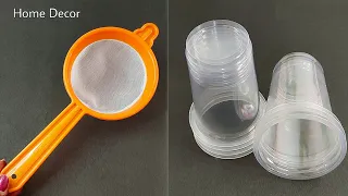 3 Superb Home Decor Ideas using Waste Plastic Glass and Tea Strainer - DIY Craft - Best out of waste