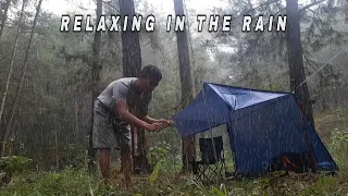 RELAXING IN THE RAIN | SOLO CAMPING IN HEAVY RAIN | RAIN ASMR