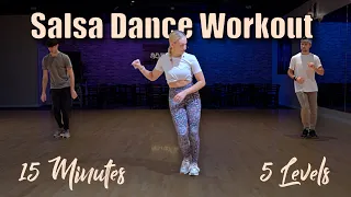 15 Minute 5 Level Salsa Dance Workout | 5 Songs - 5 Difficulty Levels | Follow Along Dance Routine