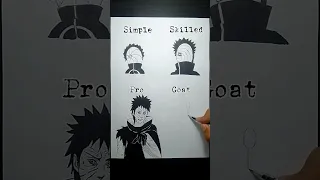 🤯"Speed Drawing Obito in Different Levels" #shorts #drawing #anime #naruto