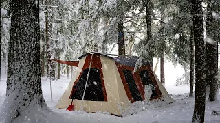 Hot Tent Camping in a Snowstorm with my Dog | 3 Days Hot Tent Winter Camping