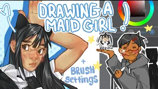 Rendering session and brush settings | maid girl drawing