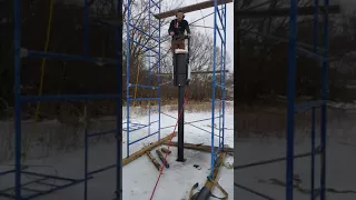 Home built pile driver in action