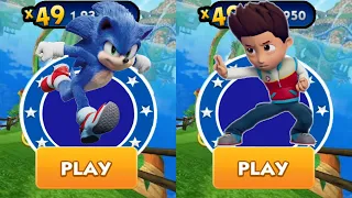 PAW Patrol Ryder Run vs Movie Sonic Dash defeat All Bosses Eggman Zazz All 76 Characters Unlocked