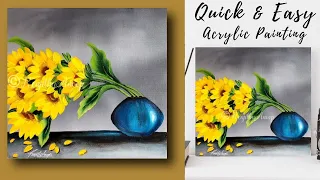 Do you like flowers? Easy yellow flower Painting | Tutorial for beginners | Flower vase painting