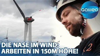 Die Nase im Wind: Der Arbeitsplatz eines Windkraftarbeiters in 150m Höhe