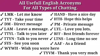 Popular Texting Acronyms in English | SMS & WHATSAPP ENGLISH |Popular Internet Slang Words| Acronyms