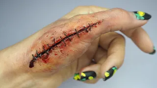 Como hacer heridas caseras - Mano cosida -  MAKEUP FX - Special Makeup tutorial - Herida con puntos