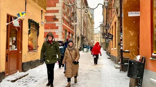 [4K]🇸🇪 Snow Walk in Old Town Stockholm ❄️| Snowfall in Sweden | Stockholm Christmas 2023