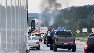 Burning 18-wheeler on I-20 Eastbound shuts down lanes entering SC