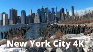 New York City 4K - Biking through the Brooklyn Bridge Park (Great Manhattan Skyline Views)