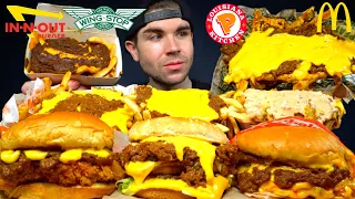 CHILI CHEESE FRIES & BURGERS Mukbang (Trying Wingstop In-N-Out Popeyes McDonalds with CHILI CHEESE!)