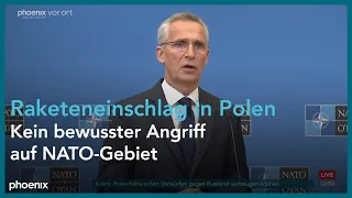 Pressekonferenz NATO-Generalsekretär Jens Stoltenberg  zum Raketeneinschlag in Polen