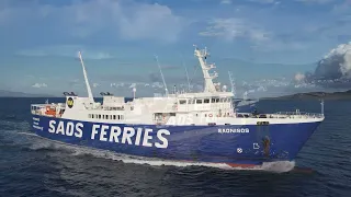 Σαόνησος Saonisos Saos Ferries άφιξη στο λιμάνι της Τήνου drone video.