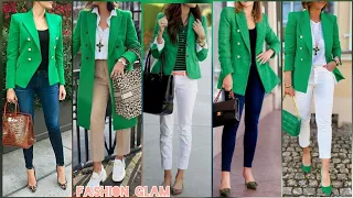 Ladies Best Combination Of Green Blazers And Pants Outfits For An Elegant Lookbook
