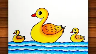 How to Draw Duck Step by Step || Duck Scenery Drawing || Easy Duck Drawing Colour..