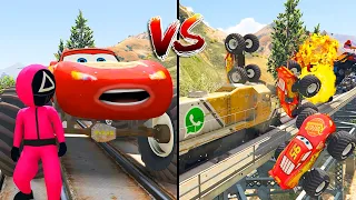 SQUID GAME Guard VS TRAIN In GTA 5! • Can You Stop The Train In GTA 5? • Monster McQueen Truck GTA 5