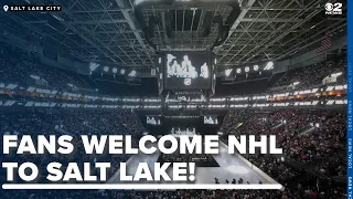Utah NHL team's GM, coach, players greeted by thousands of loud, excited hockey fans in Salt Lake.