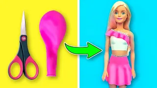 👗 DIY Barbie Dresses with Balloons ~ Making Easy No Sew Clothes for Barbie