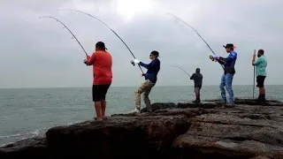 MOST CHAOTIC Jetty Fishing Video You will Ever see! Giant Jetty Fishing !