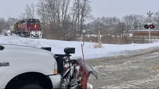 Cars Won't Wait For Slow Train In Snow, Railroad Crossing Covered In Snow, Washington Court House Oh