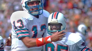 #13 Dan Marino throws a 63 yard touchdown pass to #85 Mark Duper vs the Buffalo Bills on 10-09-1983.