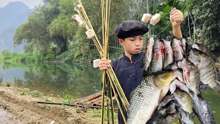 The boy suddenly caught a lot of stream fish with a homemadeFishing rod || GO FISHING.