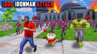 1000 Iron Man's Attack🔥 On Avengers😢 Franklin And Shinchan😨In Telugu In GTA 5 !  #gta5😱