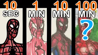 Drawing SPIDER-MAN in 10 Sec | 1 Min | 10 Min | 100 Min CHALLENGE!