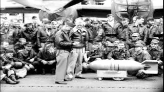 B-25 Mitchell on a deck,  Lt Col. Doolittle and  Captain Marc A. Mitscher talk du...HD Stock Footage