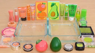 Peach vs Avocado - Mixing Makeup Eyeshadow Into Slime ASMR