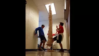 Keva Plank Tower slo mo collapse and reverse