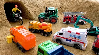 Rescue Police Car and Find Construction Vehicles Bulldozer, Fire Truck, Crane, Transporting Cars