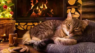 Crackling Fireplace with Cat Purring Sounds🔥4K Cozy Room Fireplace Soothing Cat Noises for Sleeping