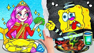 SPONGEBOB Mukbang BROKE Jail vs RICH Jail Food | Stop Motion Paper | Mr. Colorfull Paper Story