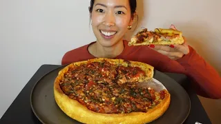 Chicago Deep Dish Pizza ~ Lou Malnati's | Mukbang | ASMR | Eating Sounds