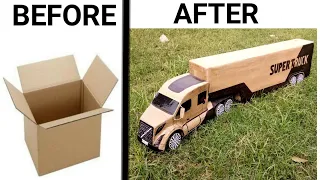 Amazing' How to Make Cardboard Truck  Powerful Cardboard Container Truck | DIY Cardboard craft