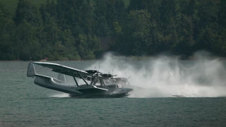 Seaplane Performs Spin Upon Water Landing