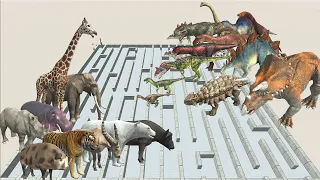 Animal vs. Dinosaur speed race. Maze course! | Animal Revolt Battle Simulator