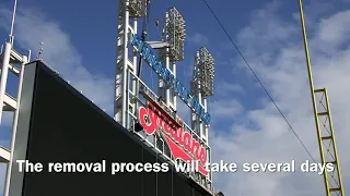 Removal of Indians sign begins at Progressive Field