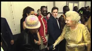 The Queen meets stars backstage at the Diamond Jubilee Concert