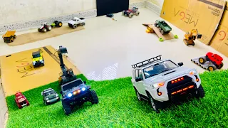 Rc cars Obstacle test, Toyota Fortuner, Range Rover Defender, Volvo Excavator, suzuki jimny, jeep