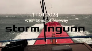 The strongest storm Ingunn for the last 100 years on cargo vessel 4K. Strong gale at North sea.