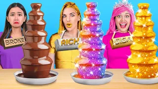 RICH vs BROKE vs GIGA RICH CHOCOLATE FOUNTAIN || 100 Layers of FOOD in One Color by 123GO! CHALLENGE