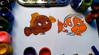 Learn to draw NEMO fishes water colors for children Coloring pages Nemo with iPlay Colors