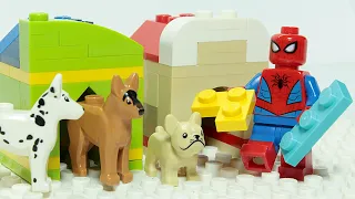 Lego Spiderman Brick Building Dog Shelter Animation